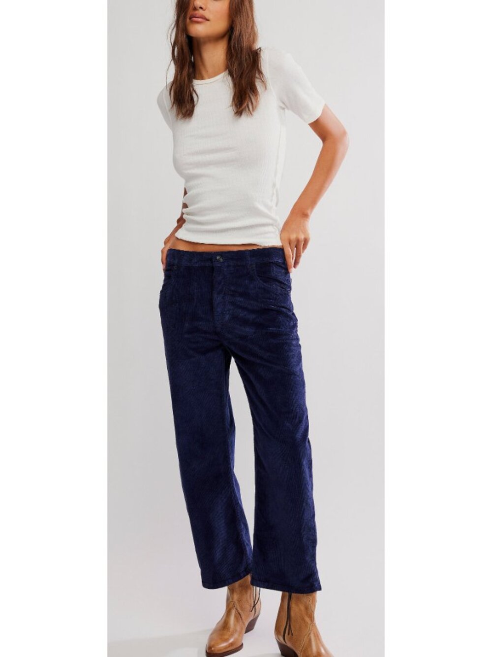 FREE PEOPLE We The Free Deep Trance Dropped Corduroy Jeans / Deep Seas - Picture 5 of 6